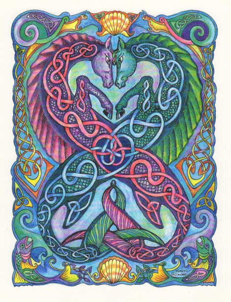 Celtic seahorses colour