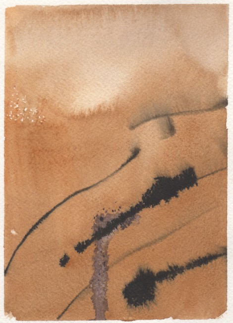 India ink drawn into a watercolour wash. It spread differently than watercolour would, having a heavy, oily nature due to the lacquer in it. 