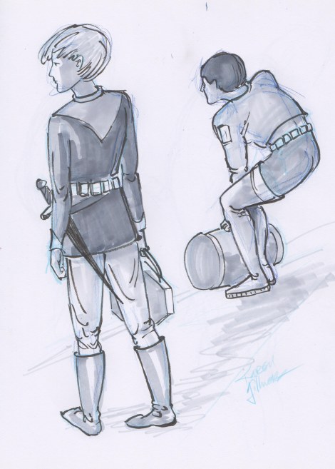 Future Girls — coloured pencil, ink-cartridge brush, and Prismacolor markers.