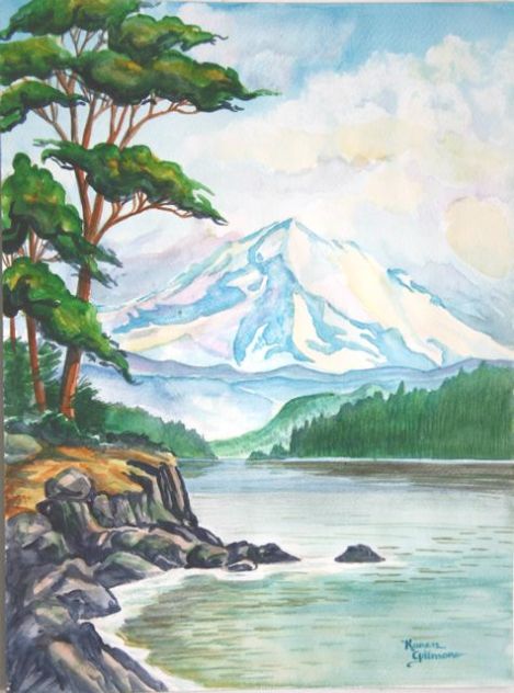 "Mount Baker Dreams" — The ferry from Sidney BC to Anacortes , Washington puts in at one of the islands in between. This is what I saw from the dock. 