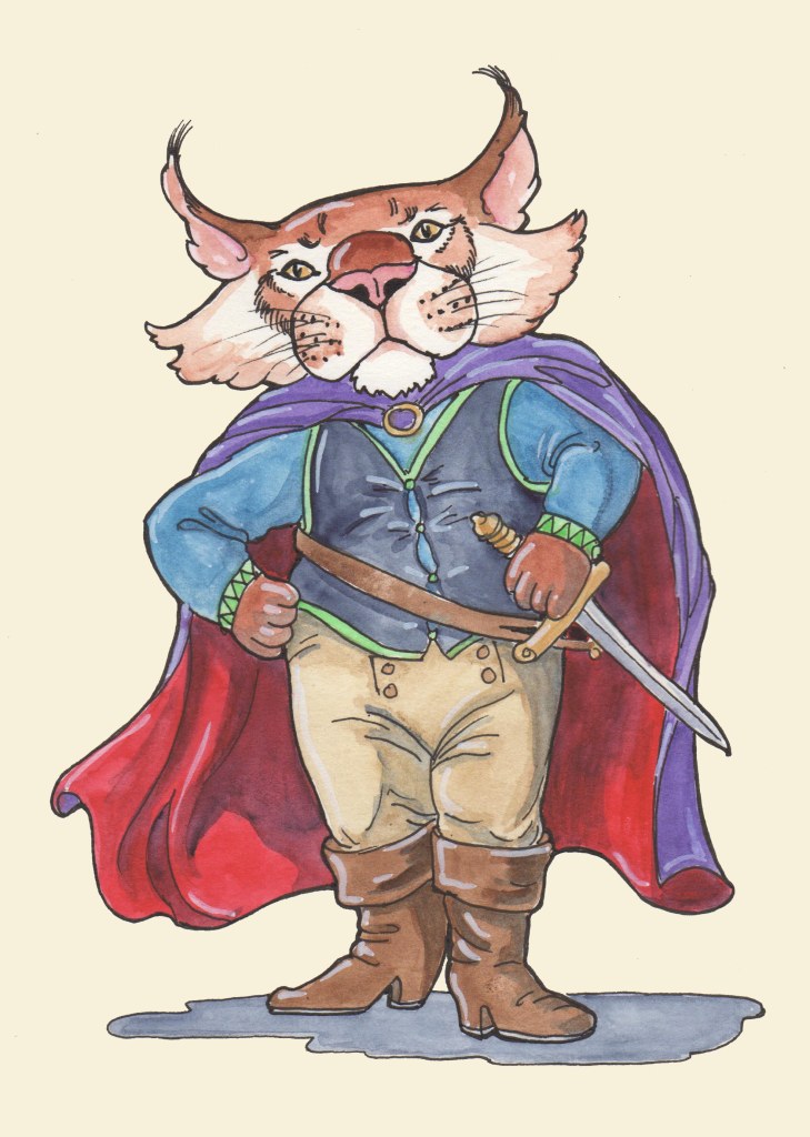 Lynx Lightfoot — Pigma Micron pen, watercolour, Pitt White pen. This fellow is always ready to come to the rescue when daring deeds need to be done!