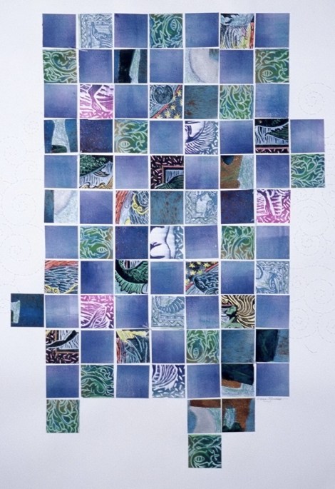 Magic and Mist — I made this from bits of linocut proofs and some paper that I rolled leftover ink onto after a printmaking session.