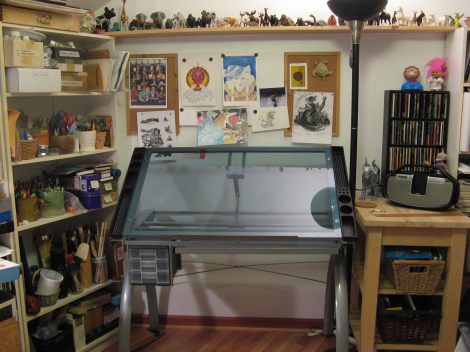 My futuristic, still-sort-of-new, studio table. At the time I took this pic it was the only clean spot in the studio...