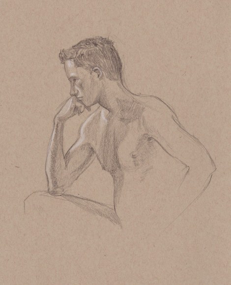 Young Man Thinking Hard — graphite on toned paper The model expressed in his pose the focus that it took to draw him!