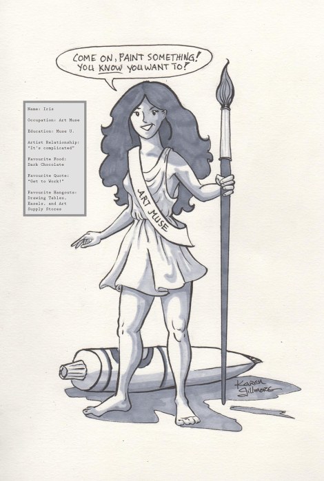 Iris the Art Muse — Ink cartridge brush, Prismacolor Markers, Photoshop lettering