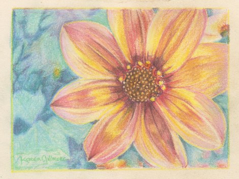 More burnishing and pumping up the darks a bit. I rarely use black in a mix, but here is was just right to add some depth to the area around the central disc, and to bring out the definition of the buds. 