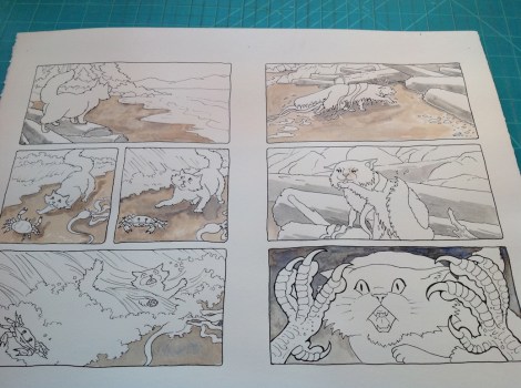 Here I tried using some Lunar Black, which is a wonderful granulating neutral black (grey when diluted); however, I thought it was TOO neutral, but it was a good start to get the values laid in, anyway.