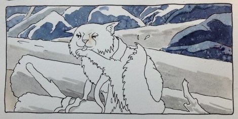 A close-up of the indigo — I sprinkled a dash of salt into the wet paint as I did each small area (you've got to be FAST!), to give the rocks some texture.