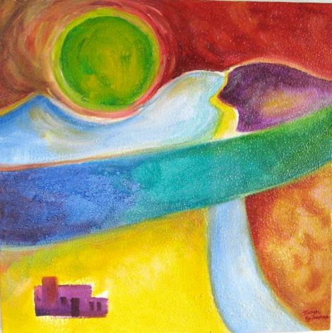 "River" — acrylic on canvas, 16x16 inches