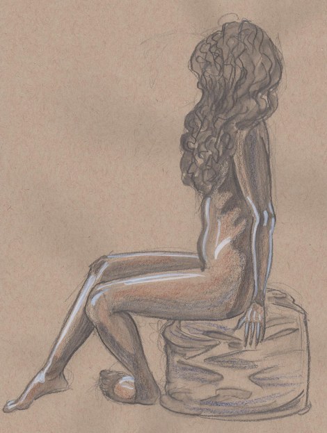 20 minute pose — Watersoluble graphite pencil and white marker