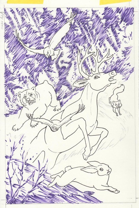 So far so good — This was fun! In fact, it was so much fun, I ran down to the art store and bought a handful of markers in fire colours to continue this effect. I was just going to use watercolour, *sigh*