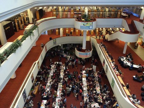 Another view from the fourth floor. It was much more crowded yesterday; the stairs going up were jam-packed, and at one point it was very hard to get upstairs because they'd reached capacity!