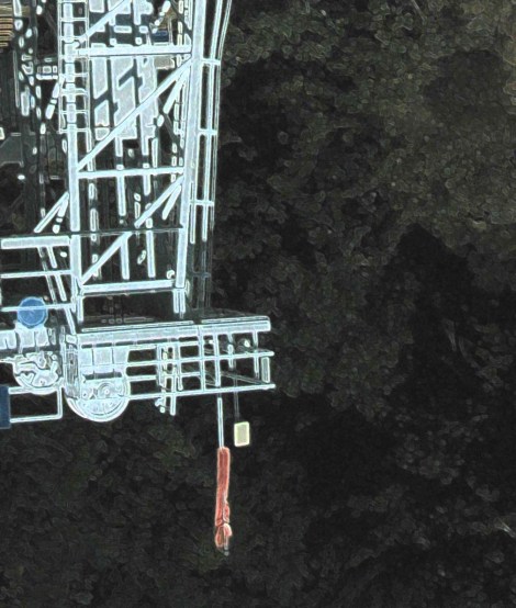 I got bored with doing the whole picture and decided to try some crops. Here's the top left corner, turned upside down and with "accented edges" applied.