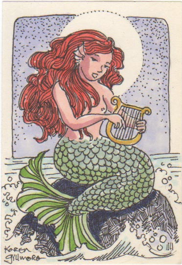 Here's a bit more traditional looking mermaid than I've been drawing lately. It was fun to relax and not think about how an underwater human could be functional for a change!