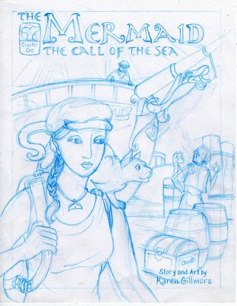 On my light-box, I traced the letterforms and then played with them a bit; I want the whole thing to be hand-drawn, including the lettering. I'm not too good at freehand lettering yet (working on it!) so it was good to have the guidelines. I used Herculaneum and Marker Felt. After tracing the letters, I turned off the lightbox and did a bit more refinement of the sketch.