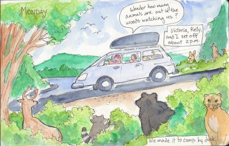 We got a late start, as I had just flown in from Whitehorse the night before, and still had to finish packing! We didn't have time to stop a lot (I, as the only driver, didn't want to do that last descent to the coast in the dark!) but we made time for a farm market, the Goats on the Roof market at Coombes (really! there are goat on the roof!), and a quick stop in Port Alberni for gas before heading off into the Trackless Wilderness.