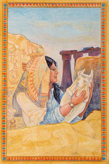 In Channelling Cleopatra, an archaeologist is united with the spirit of Cleopatra 7 through the wonders of modern science. Rather than make an overlay type illusion, I went for a juxtaposition that might have happened as she worked in the ruins.