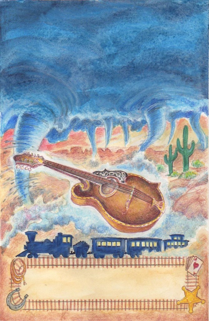 In Strum again, there were so many elements that I wanted to include, but needed to continue the theme of the instrument as the main image. I ended up echoing the theme of the first book, as the devils  pull out all stops in trying to destroy the music!