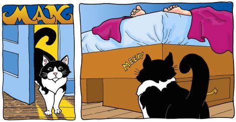 The brightly coloured version that I did at the meeting. I used two layers, one for the original ink, and one to colour on. The colour layer was set to "multiply", so that the ink lines would stay visible. I mostly selected areas with the Magic Wand, and filled them either with the Paint Bucket or Gradient tool. 