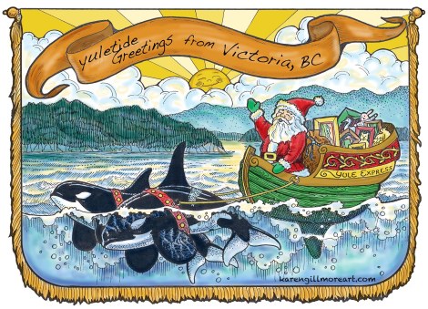 I originally made this as a pen and ink drawing, way back in '96, as an invitation to a December art show. I've wanted to colour it for a long time, so this year I got out my Photoshop brushes and had a good time with it!