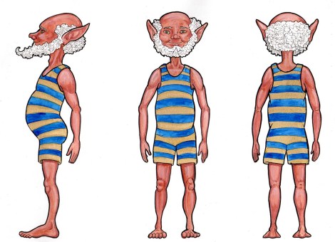 Professor O'Gumfry is an elf wizard in an 1800s bathing suit (don't ask). Here's his character sheet.