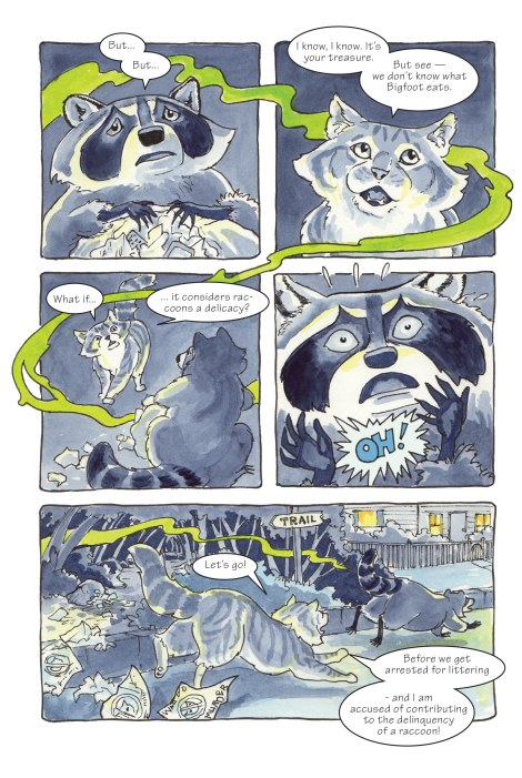 The smell of the Sasquatch is colour keyed to her cry, and is the only time this colour is used in the book.