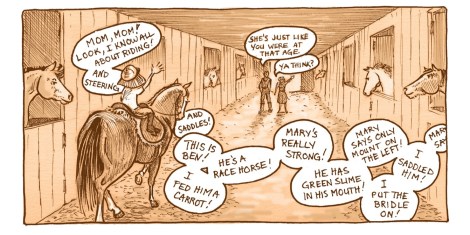 This might be a bit of an extreme example of connected sentences — but it gives the effect of the girl excitedly chattering to her mom.