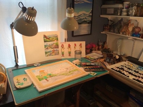The corner of my studio with the windows. The light was lovely today.