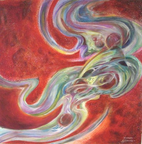 "Out of Chaos" - 16x16" on canvas — This is what my studio looks like in my head right now! Hopefully order will be restored soon.