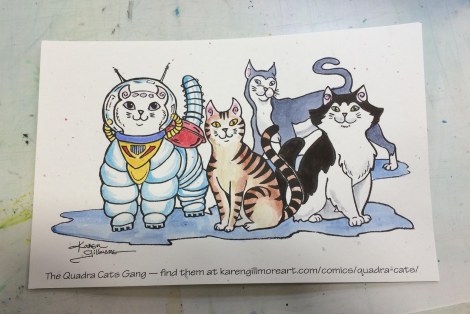 I also coloured one of the Quadra Cats colouring cards for Katrina, and got my first look at what they would look like in colour! I'd been planning to do the original for the demo, which I did later, but this gave me a chance to make sure I'd like the colours first.