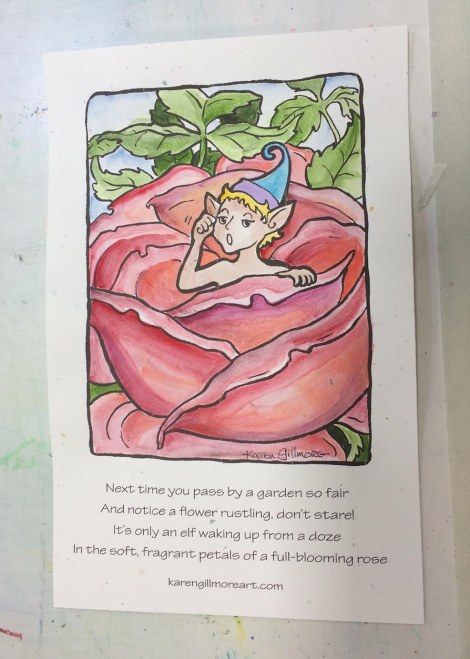 This is the little Rose Elf I posted a couple of days ago. I have made some funny little rhymes to go with each elf, sort of like you'd see in an antique children's book.