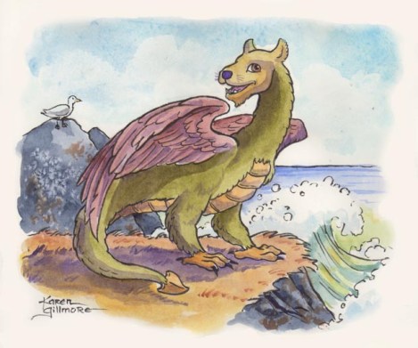 I completed the wyvern at a demo I gave in watercolour the following Wednesday for a class in the Comics and Graphic Novels Program at Camosun College, taught by Ken Steacy. Everyone enjoyed watching him take shape, and we eventually named him Wendell the Wyvern. Ken asked for this one, and I gave it to him — I'm going to take another run at this character too.