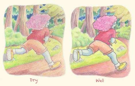 This is for a story called "The Dragon's Birthday", which I'm very much looking forward to working on! I was testing two kinds of coloured pencils here, wet (watercolour) and dry (the regular kind).